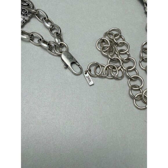 ZARA Ornate Silver Tone Statement Belt Charm Medallion Boho main image 4